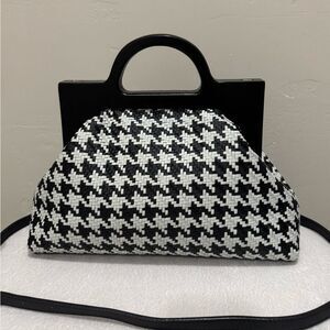 Genuine Woven Lambskin Handmade Wooden Frame Satchel, Includes 2 Straps Style